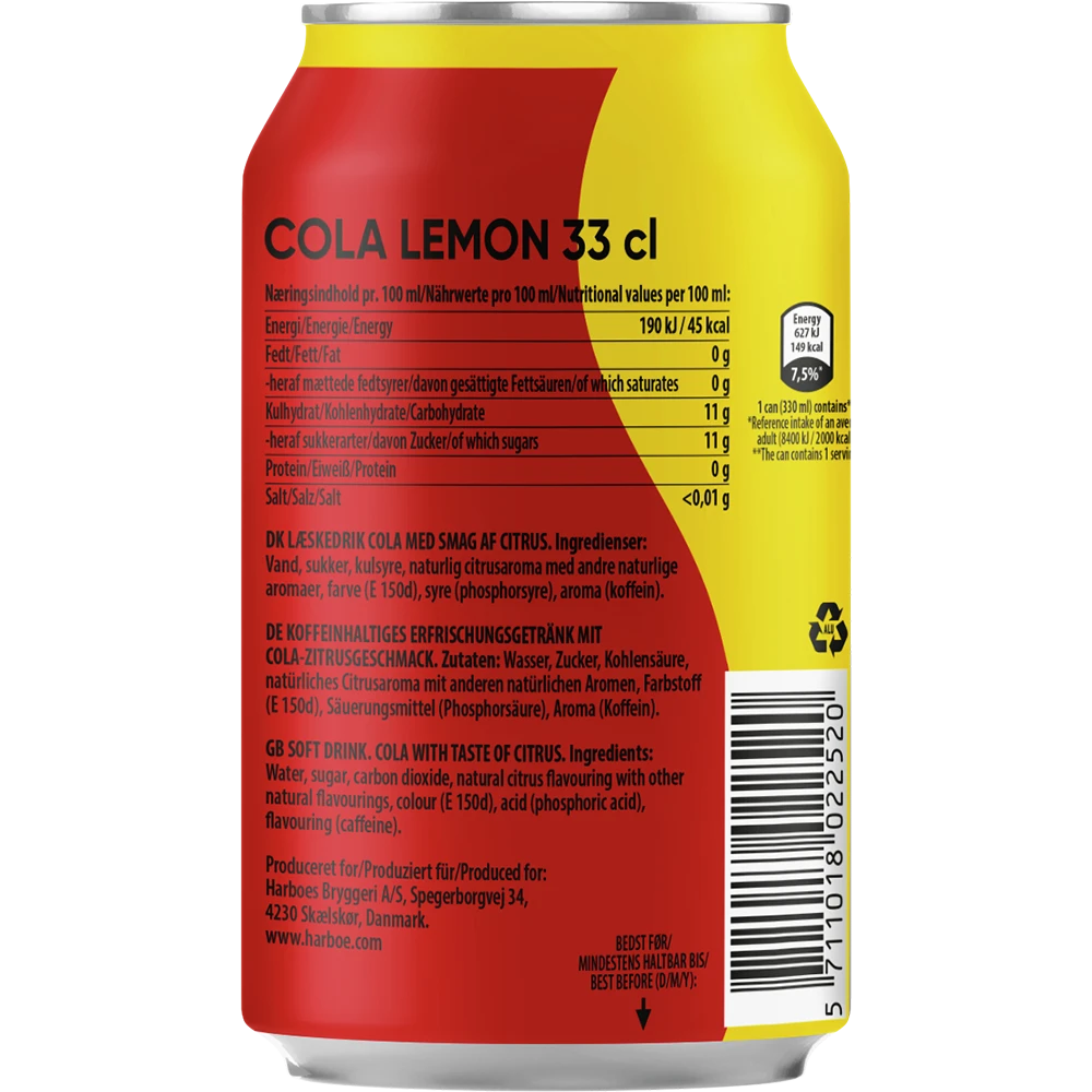 Harboe Cola Lemon 24x0,33L DS. zzgl. DPG Pfand