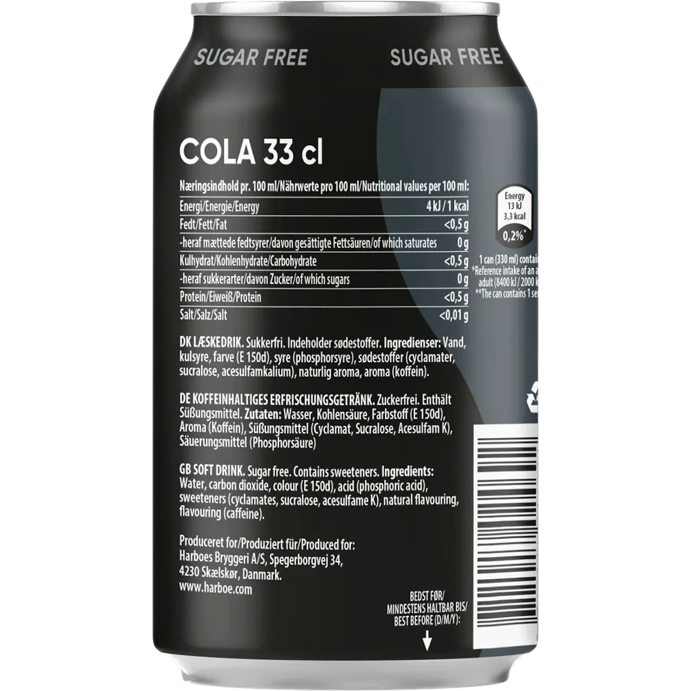 Harboe Cola 0% Sugar 24x0,33L DS. zzgl. DPG Pfand