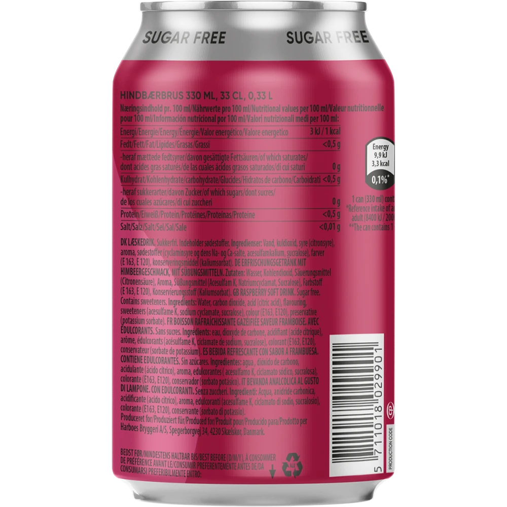 Harboe Hindbær 0% Sugar 24x0,33L DS. zzgl. DPG Pfand