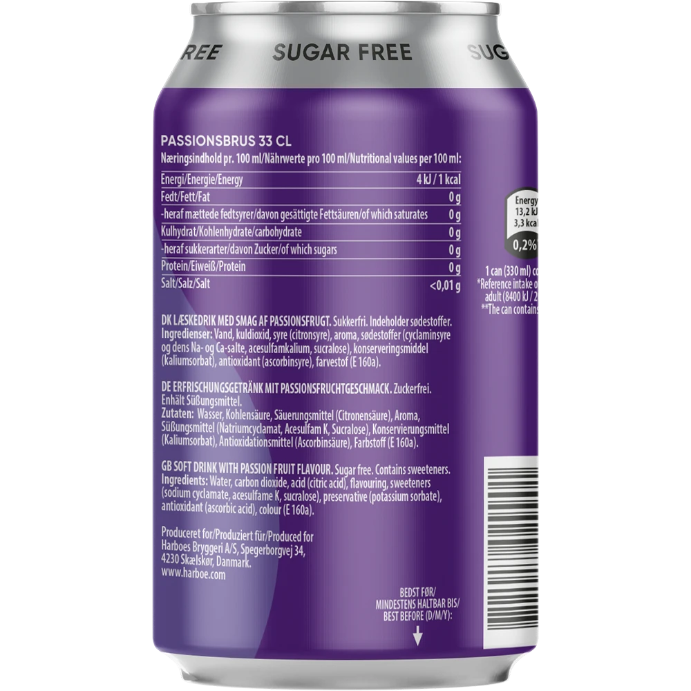 Harboe Passionsbrus 0% Sugar 24x0,33L DS. zzgl. DPG Pfand