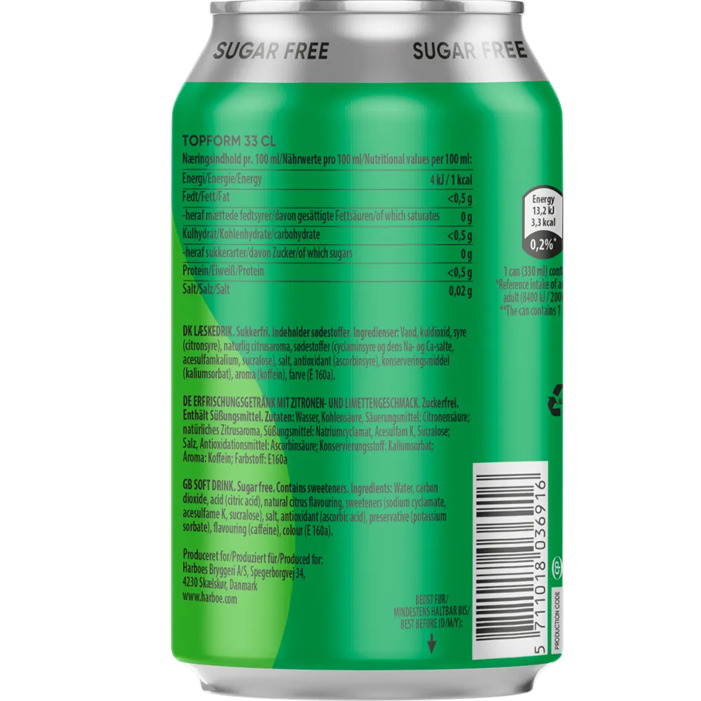 Harboe Topform 0% Sugar 24x0,33L DS. zzgl. DPG Pfand