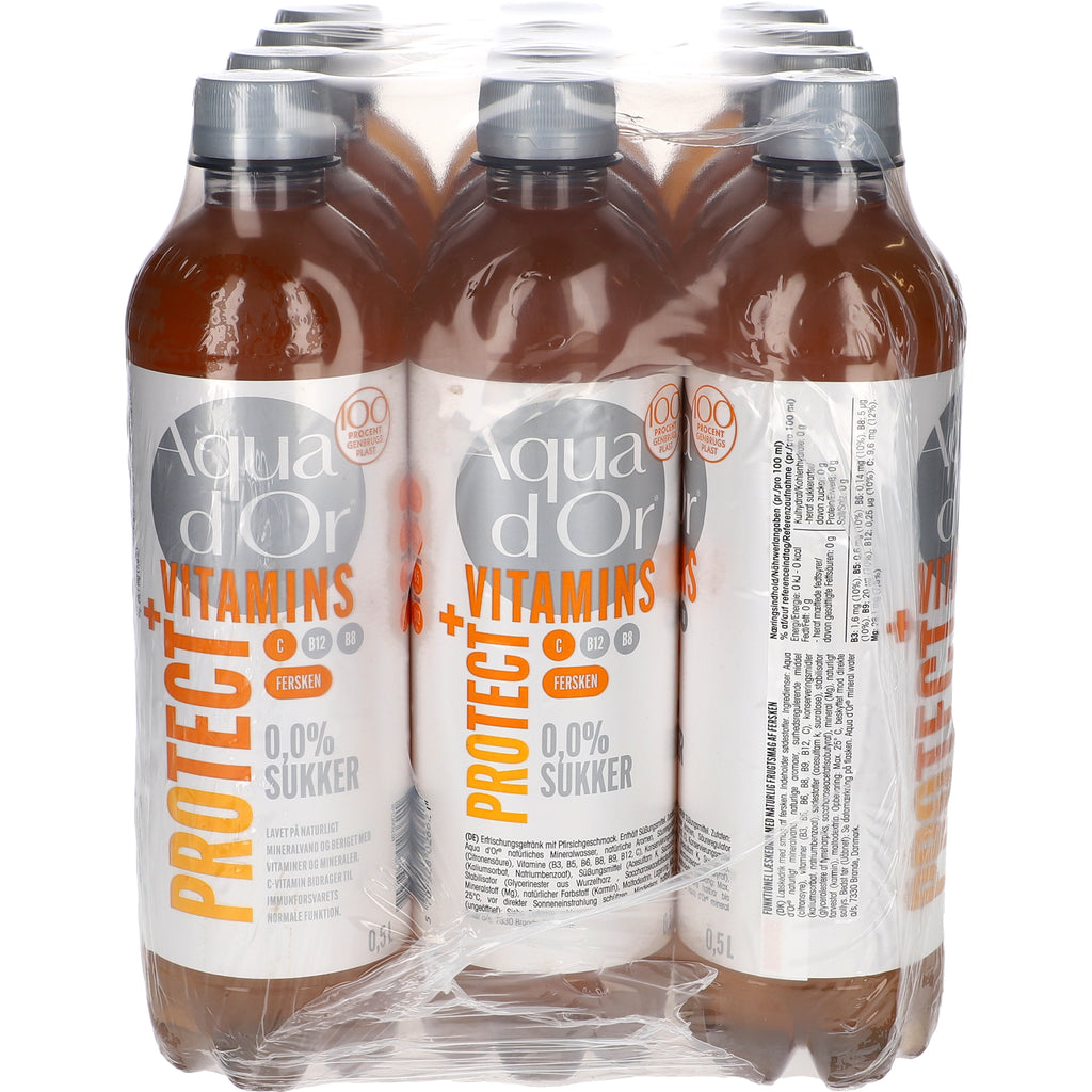 Aqua d'Or Vitamins Protect Fersken Pack 12x0,5L PET zzgl. DPG Pfand