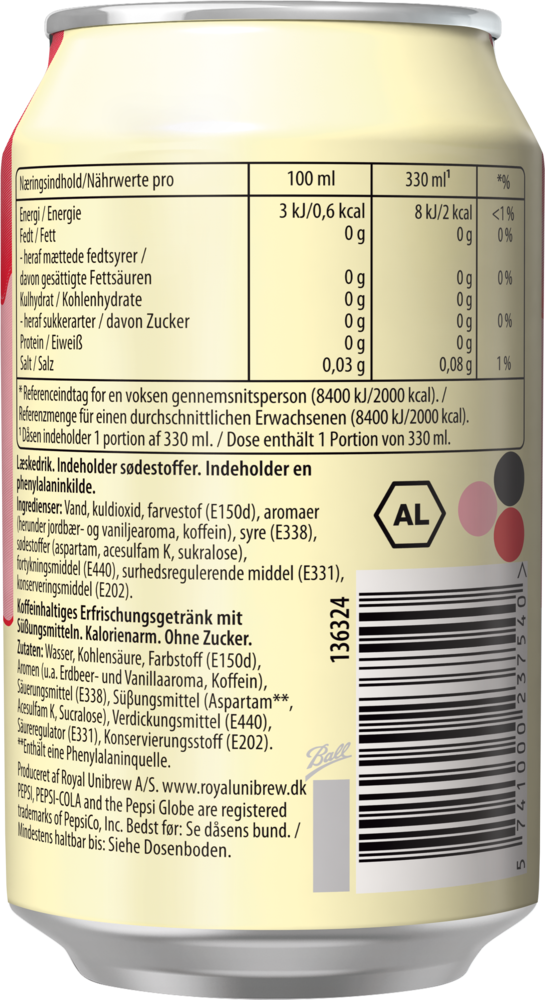 Pepsi Strawberries 'n' Cream Flavour 12x0,33L DS. zzgl. DPG Pfand