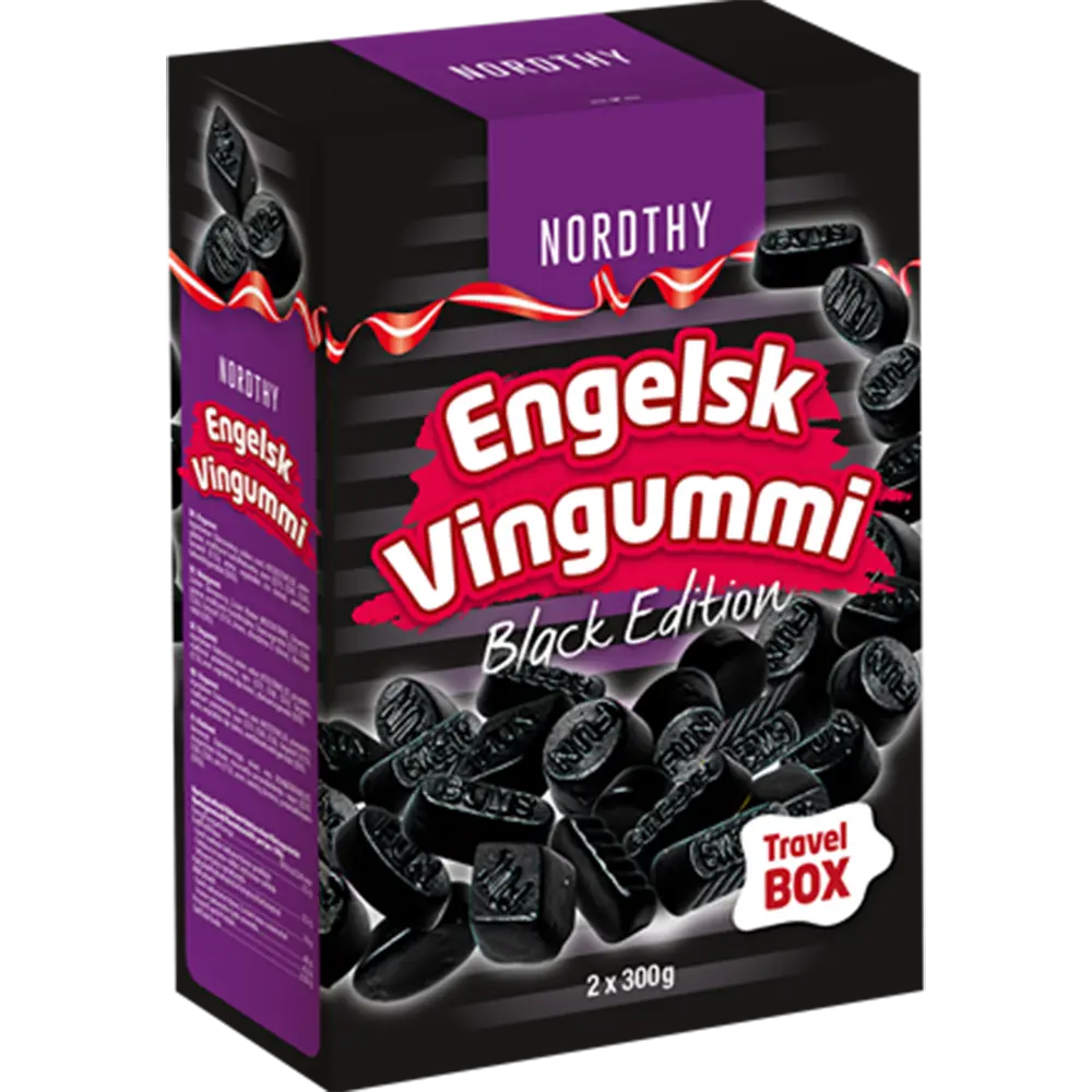 Nordthy Travel Box Black Engelsk Vingummi